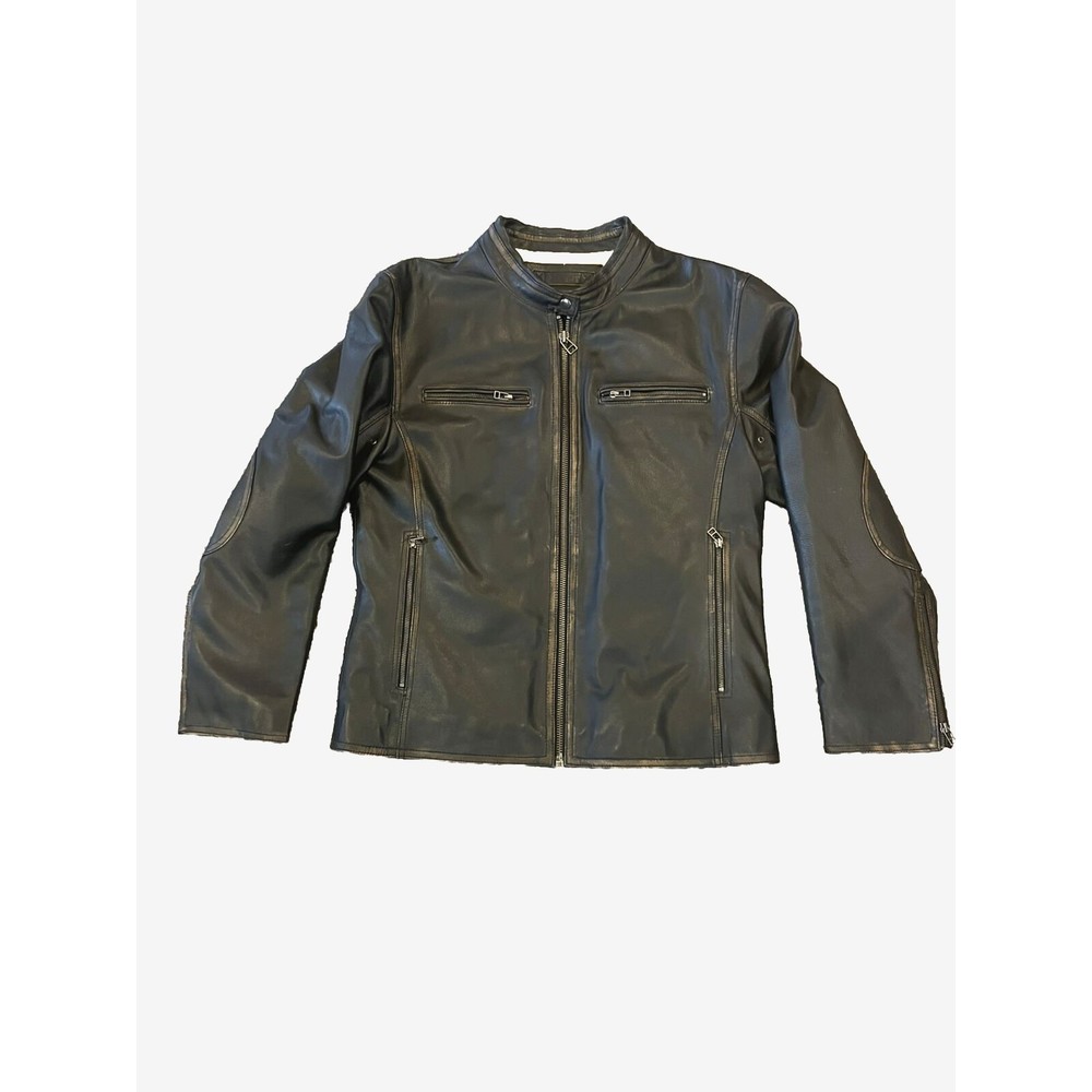 OVERLAND Leather Jacket Mens Sz XL Racer Motorcycle  Moto Jacket